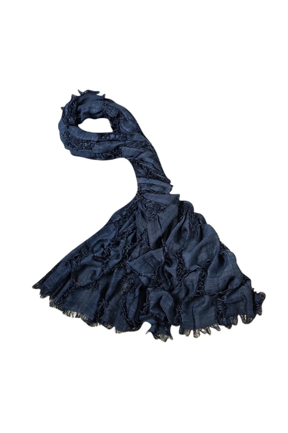 Mens and Womens Scarf Solid Color Plain Weave Tattered Casual Fashionable Versatil Lightweight Breathable Flax Scarves Navy