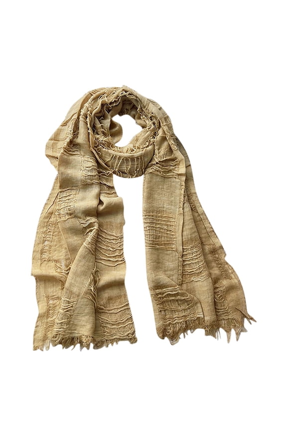 Mens and Womens Scarf Solid Color Plain Weave Tattered Casual Fashionable Versatil Lightweight Breathable Flax Scarves Yellow
