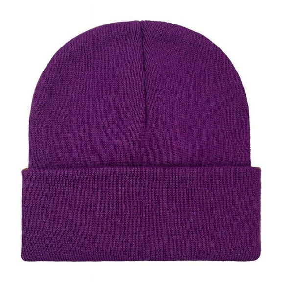 Xfvqtps Mens and Womens Skull Cap Knit Cuffed Solid Color Simplicity Fashion Stretch Windproof Coldproof Warm Outdoor Fall Soft Beanie Purple