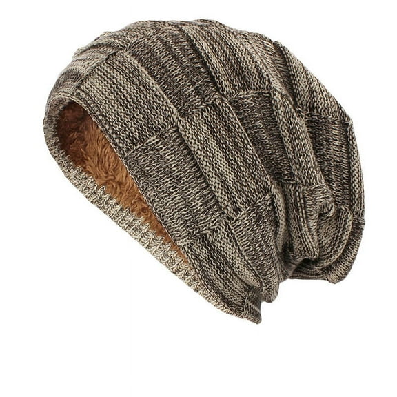 Xfvqtps Mens and Womens Slouchy Hat Knit Fleece Lining Mixed Colors Thickened Windproof Coldproof Warm Winter Beanie Khaki