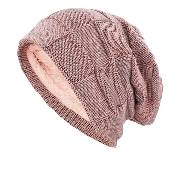 Xfvqtps Mens and Womens Slouchy Hat Knit Fleece Lining Mixed Colors Thickened Windproof Coldproof Warm Winter Beanie Pink