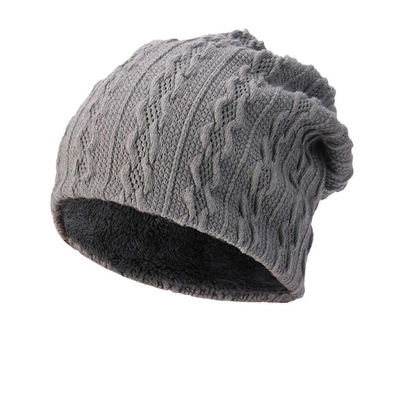 Xfvqtps Mens and Womens Slouchy Hat Knit Fleece Lining Solid Colors Fashion Thickened Windproof Coldproof Warm Winter Beanie Gray