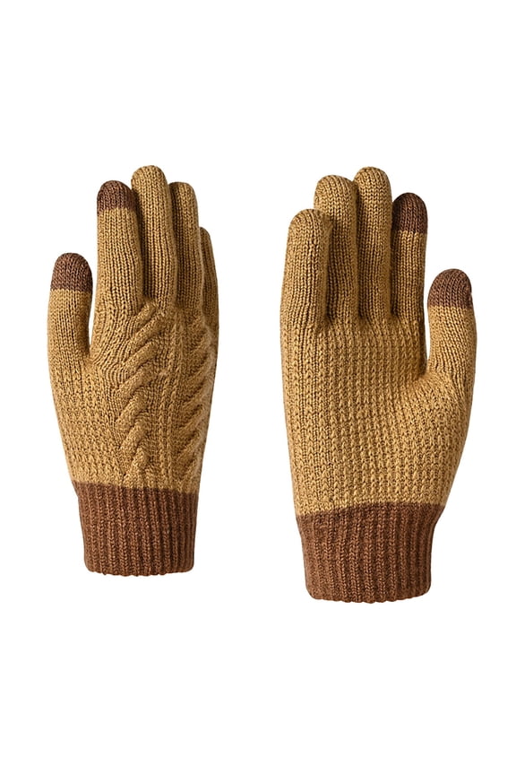 Mens and Womens Touchscreen Mittens Knitting Color Blocking Thickened Warm Windproof Winter Gloves Coffee
