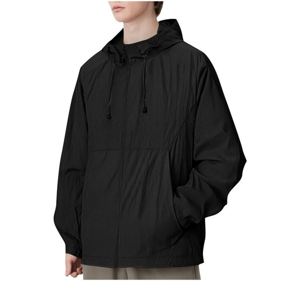 Xfvqtps Mens and Womens UPF 50 Light Jacket Hoodie Zipper Drawstring Waterproof Breathable Sun Protection Summer Shirts UV for Outdoor Hiking Black