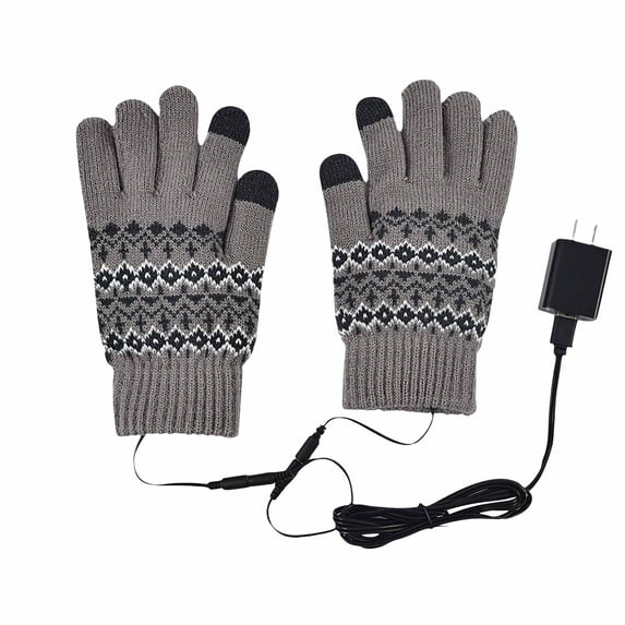 Xfvqtps Mens and Womens USB Heated Gloves Adjustable Temperature Removable and Washable Knitting Printing Windproof Warm Winter Mittens Gray