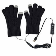 XFVQTPS Mens and Womens USB Heated Gloves Adjustable Temperature Removable and Washable Knitting Rhombus Non-Slip Windproof Warm Winter Mittens Black