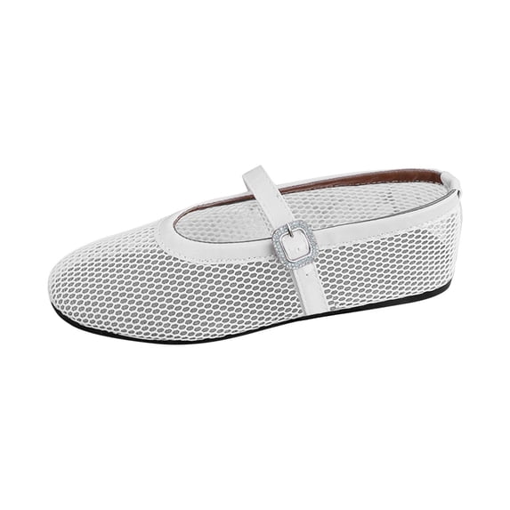 Xfvqtps Mesh Ballet Flats for Women Buckle Rhinestone Non Slip Beach Summer Mesh Sandals White