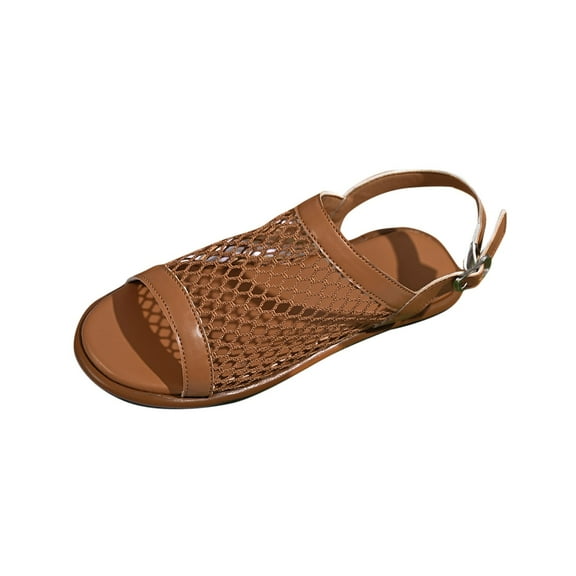 Xfvqtps Mesh Ballet Flats for Women Open Toe Adjustable Buckle Thick Sole Non Slip Leather Beach Summer Flat Sandals White