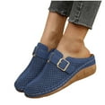 thumbnail image 1 of Xfvqtps Mules for Women Slide Closed Toe Hollow out Buckle Decor Soft Sole Non Slip Comfortable Breathable Summer Walking Wedge Sandals Blue, 1 of 4