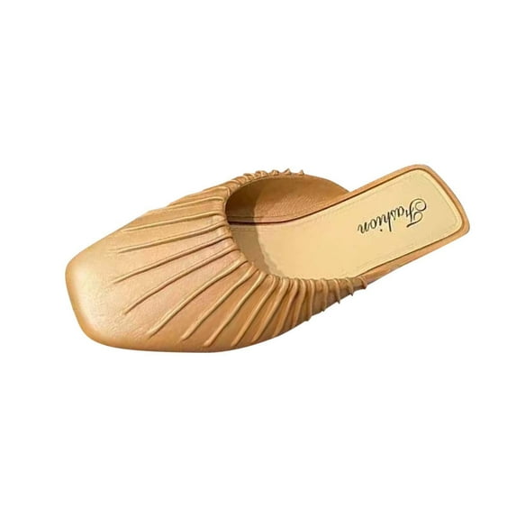 Xfvqtps Mules for Women Slide Sandals Flat Stripe Close Toe Fashion Casual Beach Sandals Khaki