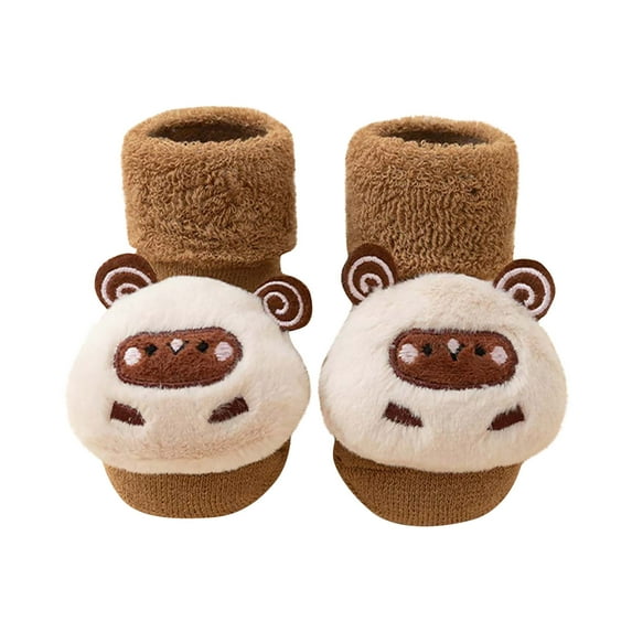 Xfvqtps New Baby Newborn Toddler Infant Crew Socks with Grips Animals Bear Bauble Cute Non Slip Comfortable Soft Cozy Premium Warm Warm Learn To Walk Socks for 0-3 Years Khaki
