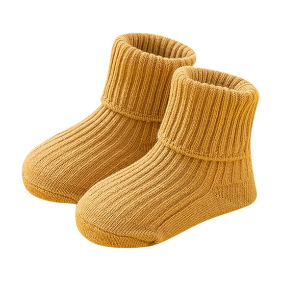 Xfvqtps New Baby Newborn Toddler Infant Crew Socks with Grips Thin Solid Color Cute Knit Non Slip Breathable Comfortable Soft Cozy Premium Learn To Walk Spring Summer Socks for 0-3 Years Yellow