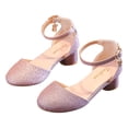 thumbnail image 1 of Xfvqtps New Kids Girls Dress Shoes Block Round Low Heels Ankle Buckle Rhinestone Pendant Glitter Sparkling Ballet Performance Wedding Party Casual Mary Jane Princess Shoes Pink, 1 of 9