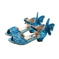 thumbnail image 1 of Xfvqtps New Kids Girls Dress Shoes Chunky Low Heels Ankle Buckle Peep Toe Sequins Butterfly Rhinestone Star Moon Pendant Glitter Ballet Performance Wedding Party Mary Jane Princess Shoes Blue, 1 of 9