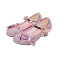 thumbnail image 1 of Xfvqtps Kids Girls Dress Shoes Chunky Low Heels Hook and Loop Sequins Bow Rhinestone Star Moon Pendant Glitter Ballet Performance Casual Wedding Party Mary Jane Princess Shoes Pink, 1 of 7