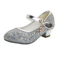 thumbnail image 1 of Xfvqtps New Kids Girls Dress Shoes Low Heels Sequins Rhinestone Star Moon Pendant Velcro Glitter Sparkling Blingbling Ballet Performance Casual Wedding Party Mary Jane Princess Shoes Silver, 1 of 6