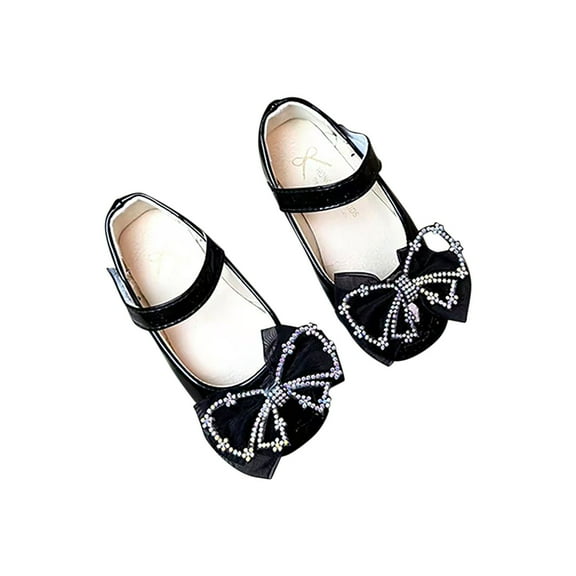 Xfvqtps Kids Girls Mary Jane Dress Shoes Flat Ankle Strap Hook and Loop Lace Bow Rhinestone Glitter Soft Sole Non Slip Comfortable Ballet Performance Wedding Party Casual Princess Shoes Black