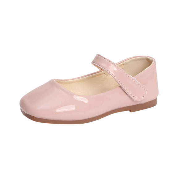 Xfvqtps Kids Girls Mary Jane Dress Shoes Flat Ankle Strap Hook and Loop Solid Color Simplicity Elegant Soft Sole Non Slip Comfortable Breathable Ballet Performance Wedding Casual Shoes Pink