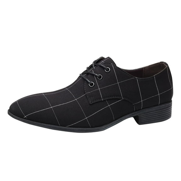 Xfvqtps New Mens Dress Shoes Large Size British Style Grid Printing Pointy Toe Lace up Breathable Comfortable Fashion Formal Business Casual Leather Shoes Black