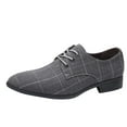 thumbnail image 1 of Xfvqtps New Mens Dress Shoes Large Size British Style Grid Printing Pointy Toe Lace up Breathable Comfortable Fashion Formal Business Casual Leather Shoes Gray, 1 of 8