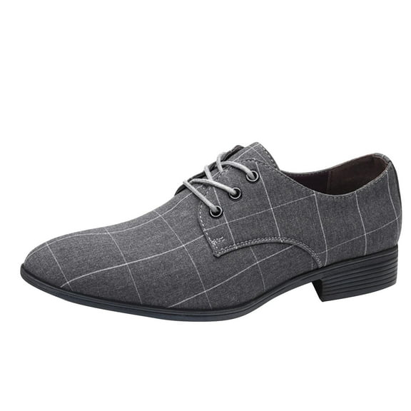 Xfvqtps New Mens Dress Shoes Large Size British Style Grid Printing Pointy Toe Lace up Breathable Comfortable Fashion Formal Business Casual Leather Shoes Gray