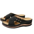 thumbnail image 1 of Xfvqtps Womens Slippers Large Size Cross Straps Flatform Wedge Soft Sole Breathable Summer Beach Leisure Casual Shoes Black, 1 of 6