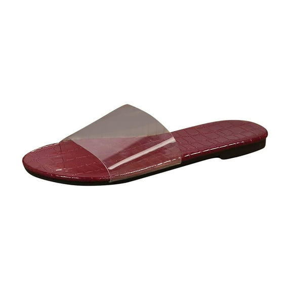 Xfvqtps New Womens Slippers Large Size Simplicity Transparent Strap Flat Bottomed Open Toe Tender Breathable Comfortable Non-Slip Summer Beach Casual Slippers Wine
