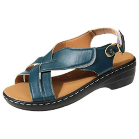 Xfvqtps Orthopedic Sandals for Women Arch Support Peep Toe Cross Strap Slingback Soft Sole Comfortable Breathable Casual Summer Beach Walking Wedge Shoes Navy