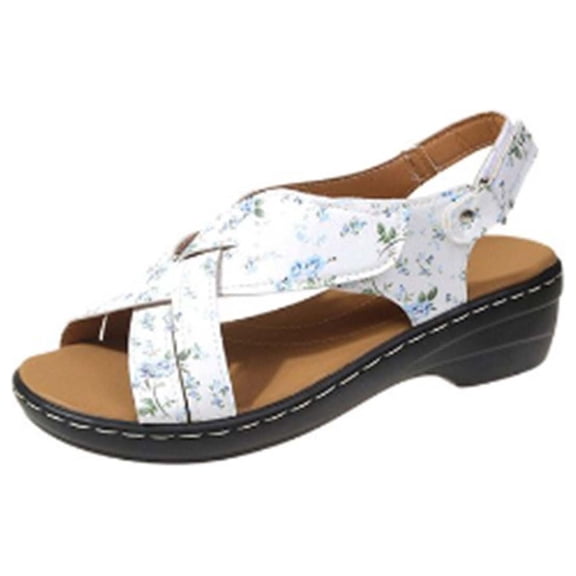Xfvqtps Orthopedic Sandals for Women Arch Support Peep Toe Cross Strap Slingback Soft Sole Comfortable Breathable Casual Summer Beach Walking Wedge Shoes White