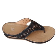 Xfvqtps Wedge Sandals for Women Flip Flops Arch Support Rhinestone Wave Soft Sole Comfortable Breathable Casual Summer Beach Walking Shoes Black
