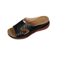thumbnail image 1 of Xfvqtps Orthopedic Sandals for Women Slide Stone Embossing Arch Support Open Toe Soft Sole Comfortable Casual Summer Beach Walking Wedge Sandals Black, 1 of 9