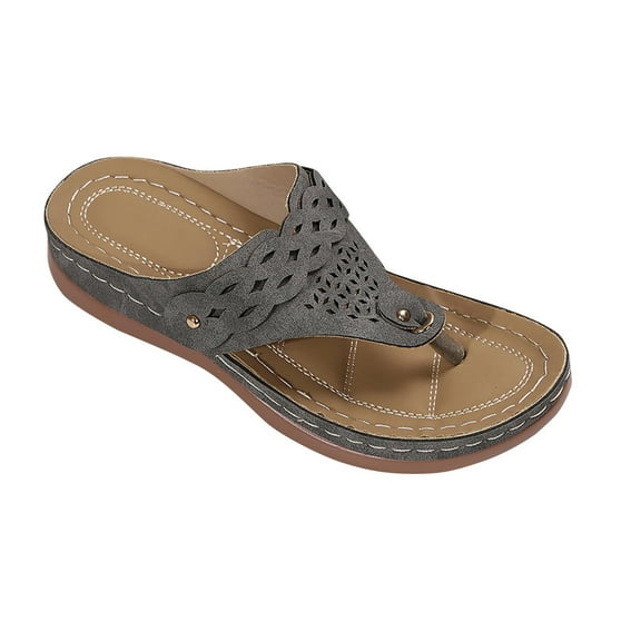 Xfvqtps Orthopedic Sandals for Women Wedge Shoes Flip Flops Arch Support Hollow out Soft Sole Comfortable Breathable Casual Summer Beach Walking Sandals Gray