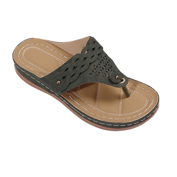 Xfvqtps Orthopedic Sandals for Women Wedge Shoes Flip Flops Arch Support Hollow out Soft Sole Comfortable Breathable Casual Summer Beach Walking Sandals Green