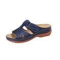 thumbnail image 1 of Xfvqtps Orthopedic Sandals for Women Wedge Slide Hook and Loop Straps Cross Straps Open Toe Soft Sole Non Slip Breathable Beach Summer Walking Sandals Dark Blue, 1 of 5