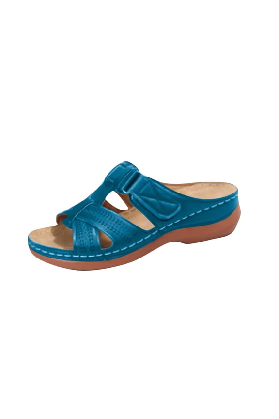 Orthopedic Sandals for Women Wedge Slide Hook and Loop Straps Cross Straps Open Toe Soft Sole Non Slip Breathable Beach Summer Walking Sandals Light Blue
