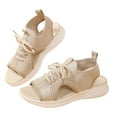 thumbnail image 1 of Xfvqtps Orthopedic Sandals for Women Mesh Lace up Hollow out Open Toe Slip on Thick Soft Sole Beach Summer Sandals Beige, 1 of 8