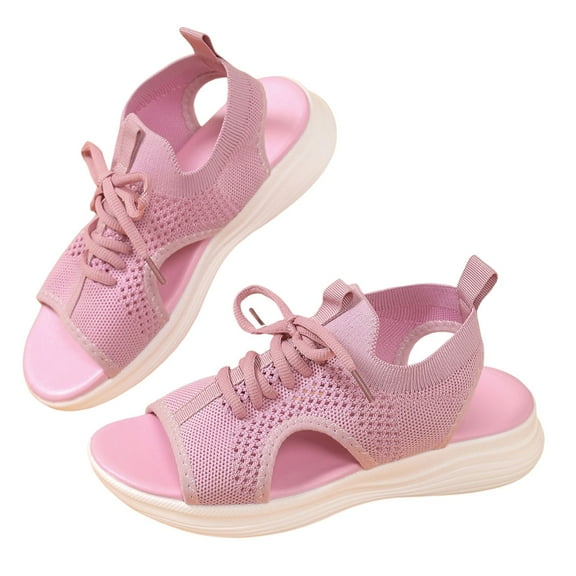Xfvqtps Orthopedic Sandals for Women Mesh Lace up Hollow out Open Toe Slip on Thick Soft Sole Beach Summer Sandals Pink