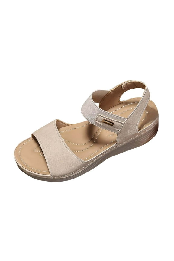 Orthopedic Sandals for Women Open Toe Thick Sole Slip on Elastic Strap Soft Sole Non Slip Summer Walking Sandals Beige