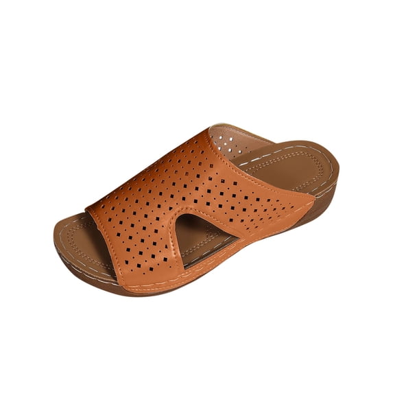 Xfvqtps Orthopedic Sandals for Women Slide Arch Support Peep Toe Hollow out Soft Sole Comfortable Casual Summer Beach Walking Wedge Sandals Brown