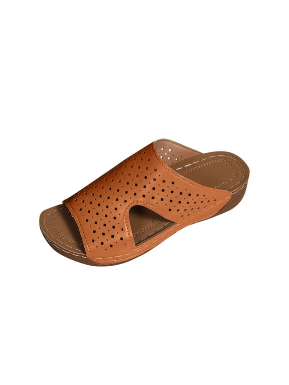 Orthopedic Sandals for Women Slide Arch Support Peep Toe Hollow out Soft Sole Comfortable Casual Summer Beach Walking Wedge Sandals Brown