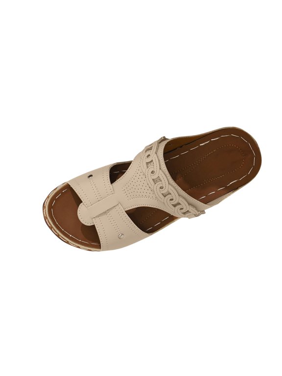 Orthopedic Sandals for Women Wedge Open Toe Side Cutout Soft Sole Non Slip Comfortable Breathable Beach Summer Slide Sandals Beige