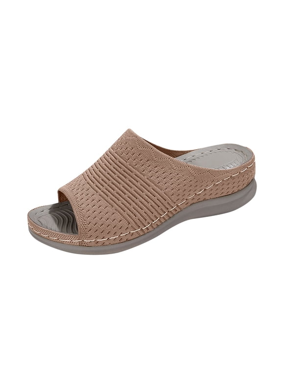 Orthopedic Sandals for Women Wedge Slide Knit Mesh Hollow out Open Toe Soft Sole Non Slip Breathable Beach Summer Walking Sandals