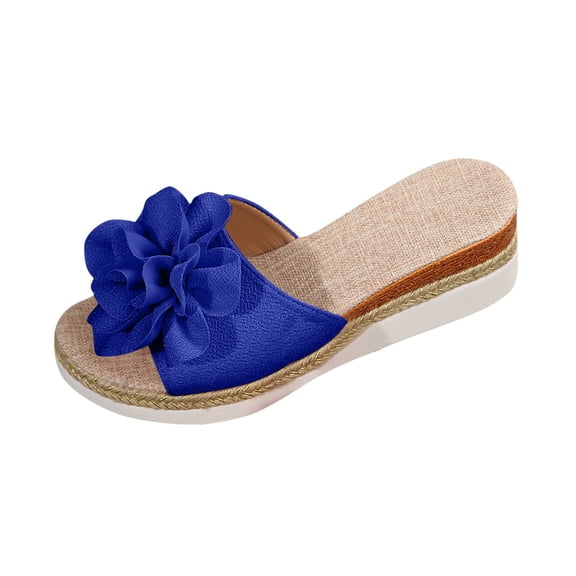 Xfvqtps Flatform Sandals Women Espadrilles Flower Decor Peep Toe Casual Summer Wedge Sandals Blue