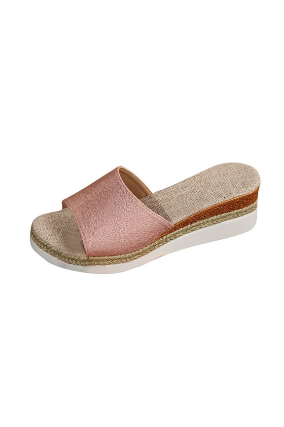 Flatform Sandals Women Espadrilles Peep Toe Casual Summer Wedge Sandals Pink