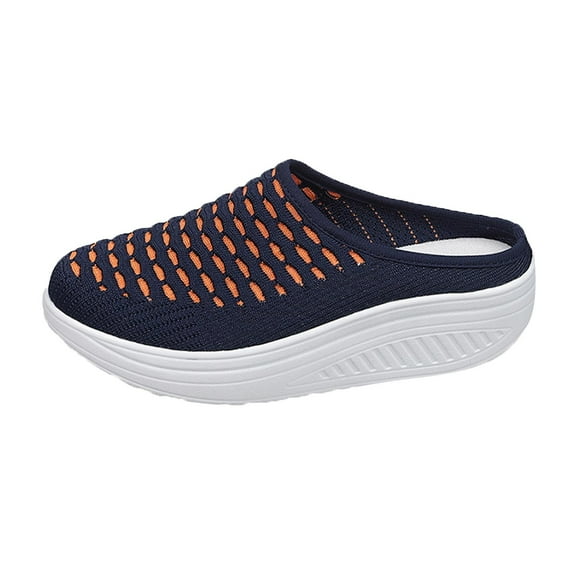 Xfvqtps Flatform Sandals Women Slide Closed Toe Fabric Mesh Breathable Walking Shoes Dark Blue