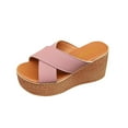 thumbnail image 1 of Xfvqtps Flatform Sandals Women Slide Thick Sole High Heels Open Toe Cross Straps Non Slip Leather Beach Summer Slide Sandals Pink, 1 of 1