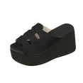 thumbnail image 1 of Xfvqtps Flatform Sandals Women Slide Thick Sole High Heels Peep Toe Hollow out Soft Sole Comfortable Non Slip Leather Beach Summer Slide Sandals Black, 1 of 1