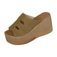 thumbnail image 1 of Xfvqtps Flatform Sandals Women Slide Thick Sole High Heels Peep Toe Hollow out Soft Sole Comfortable Non Slip Leather Beach Summer Slide Sandals Brown, 1 of 9
