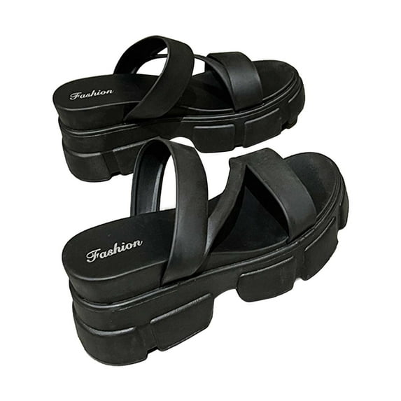 Xfvqtps Flatform Sandals Women Slide Thick Sole Open Toe Solid Color Soft Sole Non Slip Beach Summer PVC Slide Sandals Black