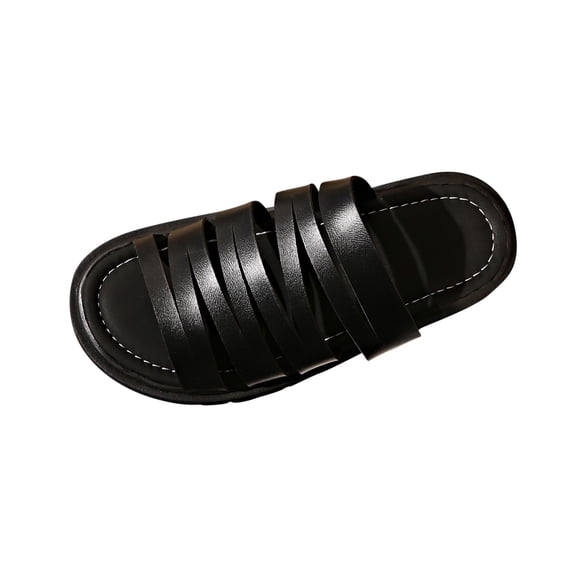 Xfvqtps Flatform Sandals Women Slide Thick Sole Straps Open Toe Leather Soft Sole Non Slip Beach Summer Slide Sandals Black